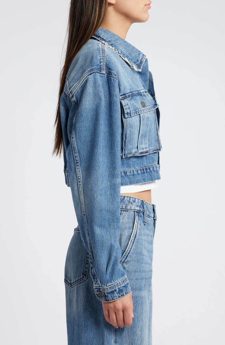 HIDDEN JEANS Distressed Denim Crop Cargo Jacket, Alternate, color, Medium Wash