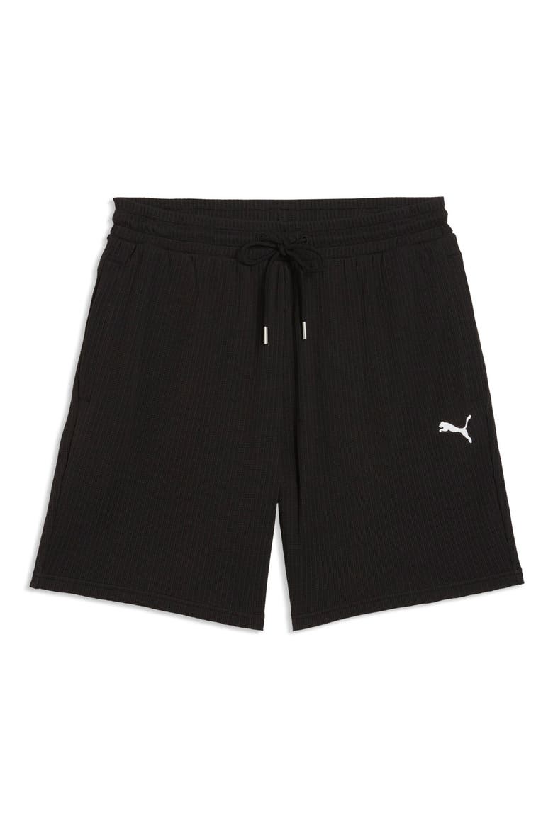 Wardrobe Essentials Relaxed Waffle Knit Shorts, Alternate, color, PUMA BLACK