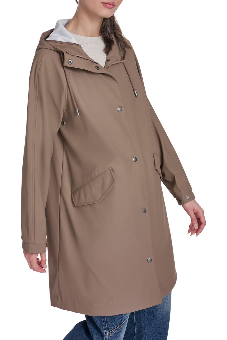 Water Resistant Hooded Long Rain Jacket, Alternate, color, PINE BARK