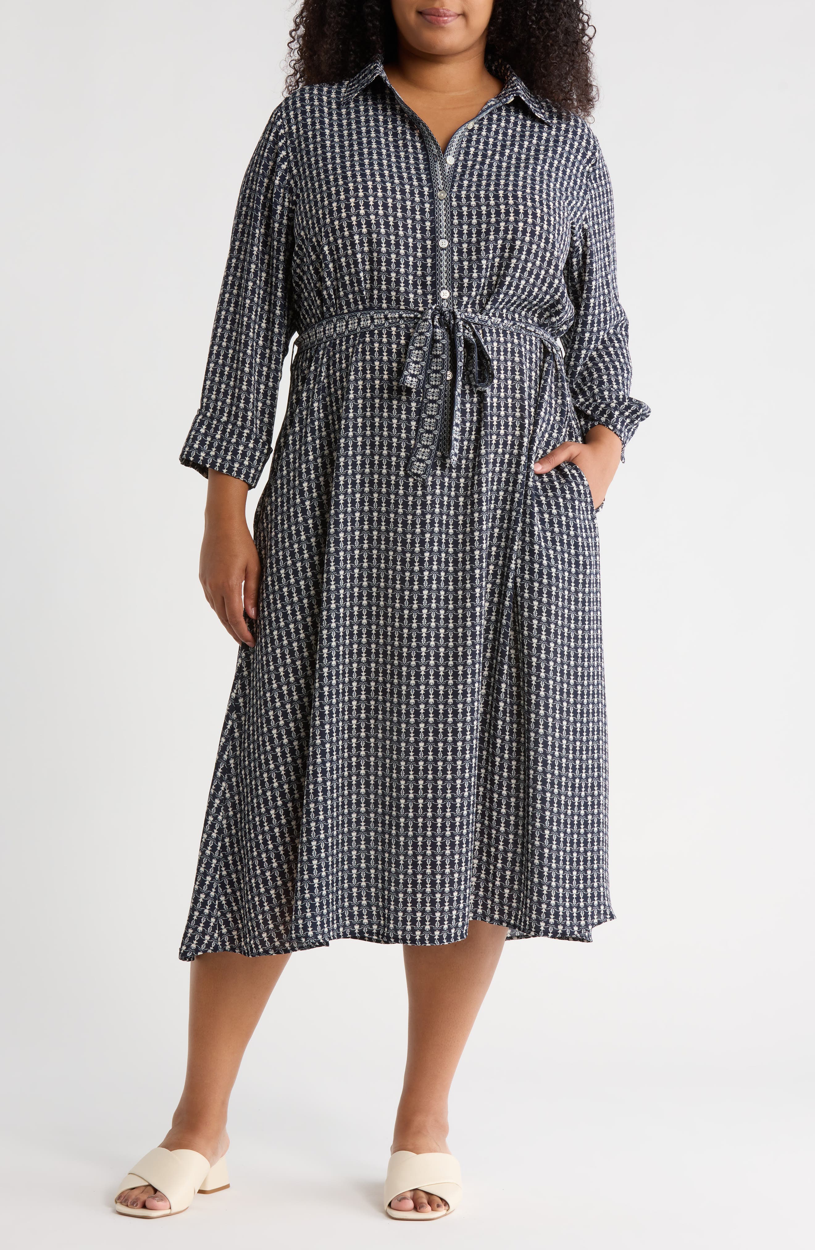 MAX STUDIO Tie Waist Long Sleeve Maxi Shirtdress