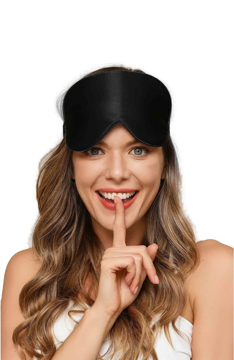 SILKSILKY 2 Pcs Silk Elastic Band Sleep Eye Mask Set, Main, color, Black/Black