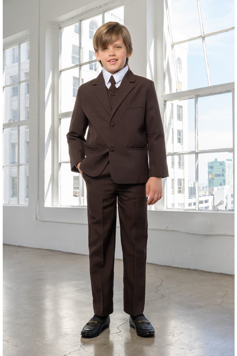 Kids' Leo 5-Piece Suit Set, Alternate, color, DARK BROWN