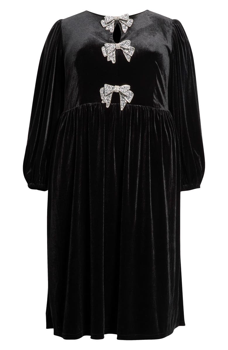 SUGARLIPS Jena Glow Bow Long Sleeve Velvet Midi Dress, Main, color,