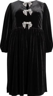 SUGARLIPS Jena Glow Bow Long Sleeve Velvet Midi Dress