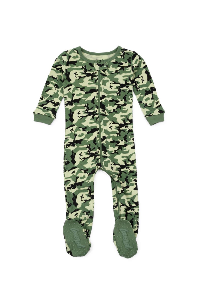Leveret Kids Footed Cotton Matching Family Pajamas, Whimsy & Fantasy Prints, Alternate, color, Camouflage