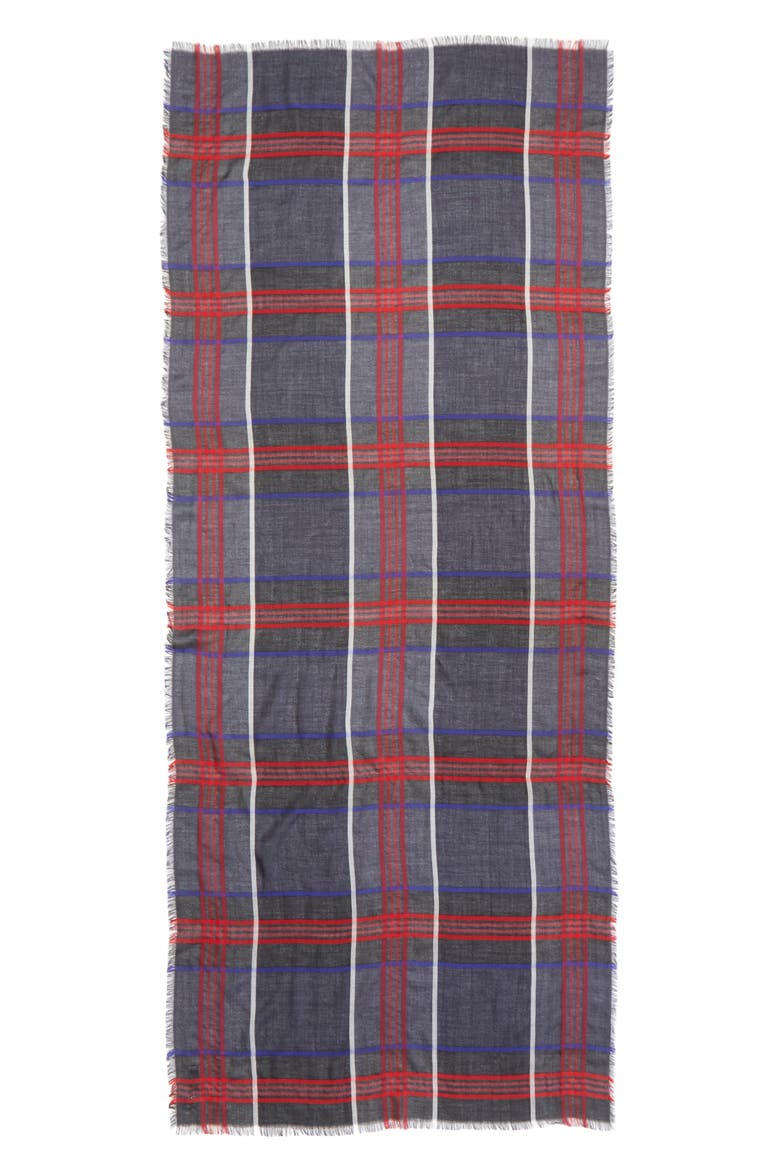 Orton Plaid Cashmere Fringe Scarf, Alternate, color, RU7703 NAVY