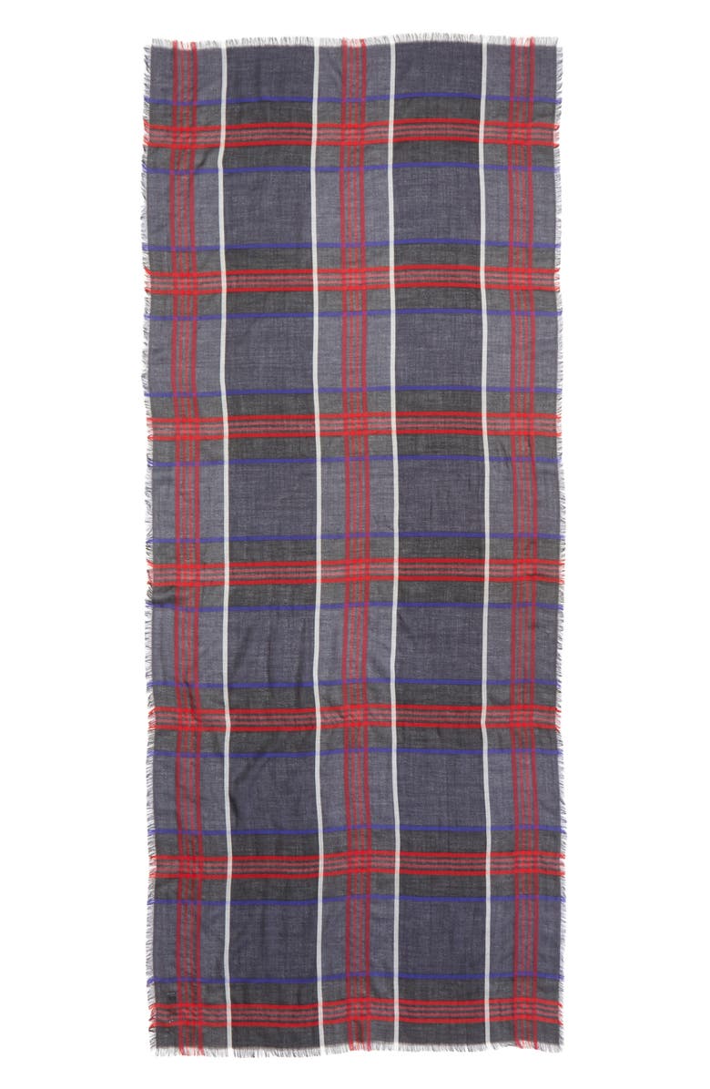 Johnstons of Elgin Orton Plaid Cashmere Fringe Scarf, Alternate, color, Ru7703 Navy