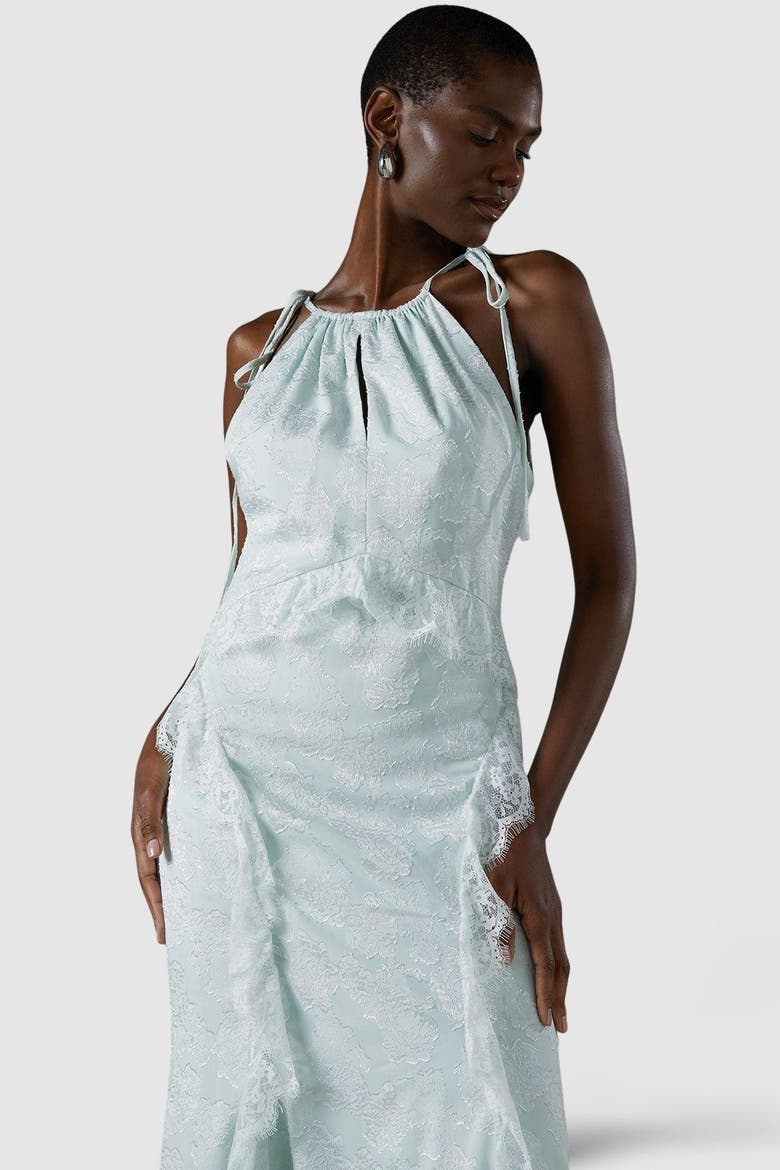 Jacquard Halter Neck Frill Maxi Dress, Alternate, color, Mint