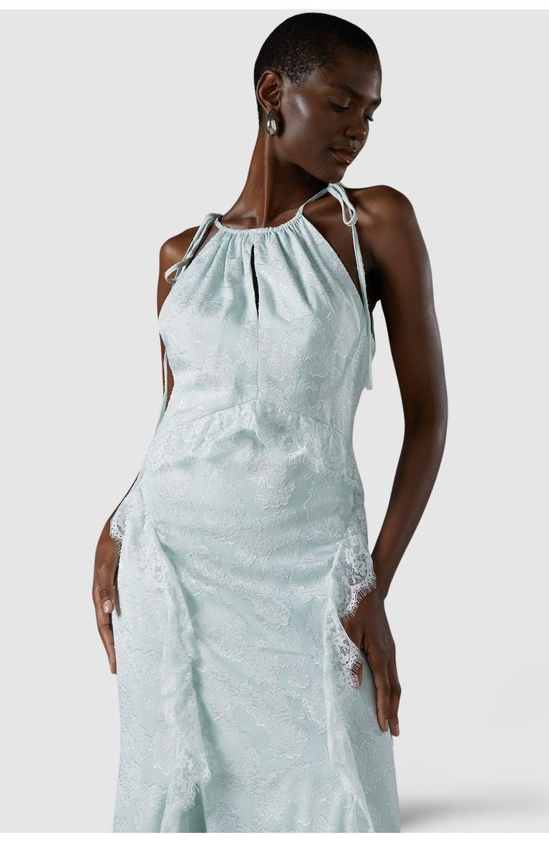 Coast Jacquard Halter Neck Frill Maxi Dress, Alternate, color, Mint