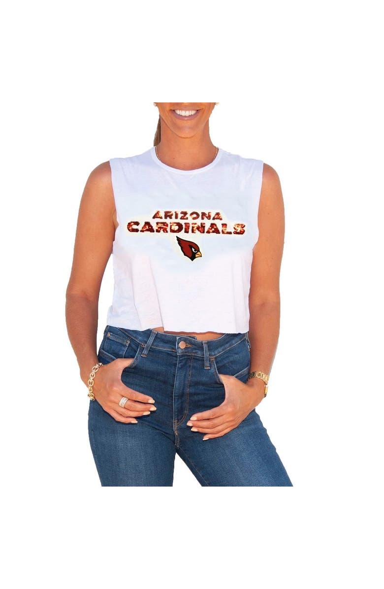 CUCE Women's Cuce White Arizona Cardinals Sequin Cropped Tank Top, Alternate, color,