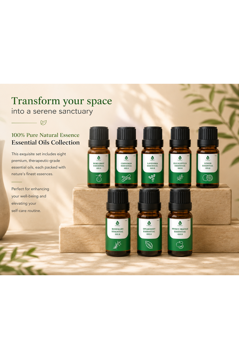 100% Pure Natural Essence Essential Oils Collection Aromatherapy at Its Finest!, Alternate, color, Green