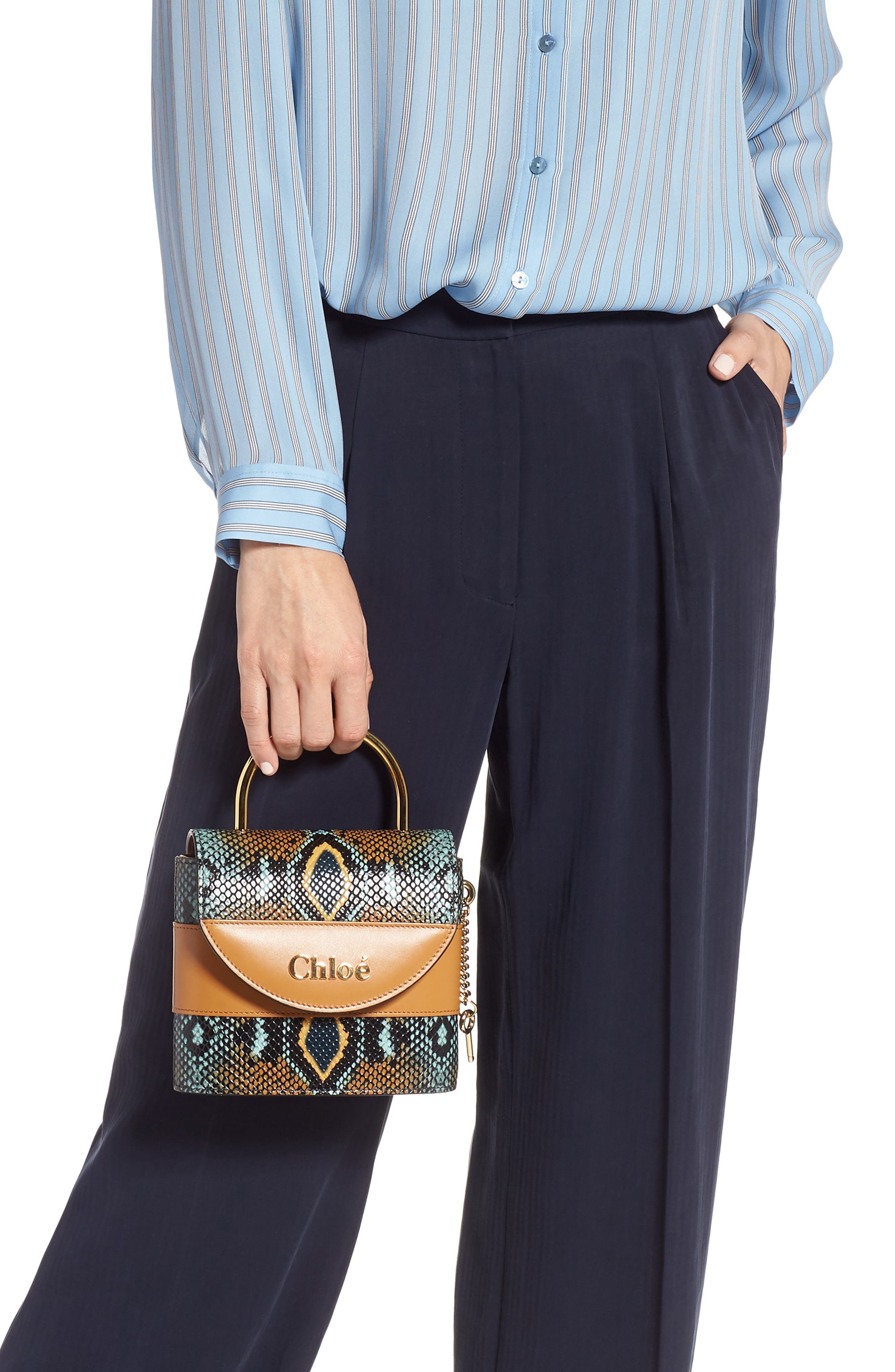 Chloé Aby Lock Python Embossed Leather Shoulder Bag, Alternate, color, 