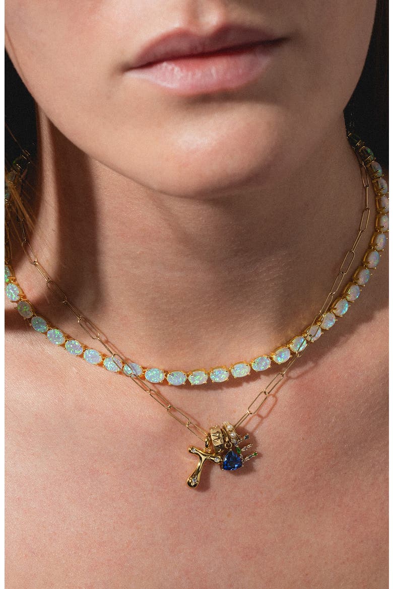 Solid 9K Gold & Semiprecious Stone Initial Charm, Alternate, color, Q
