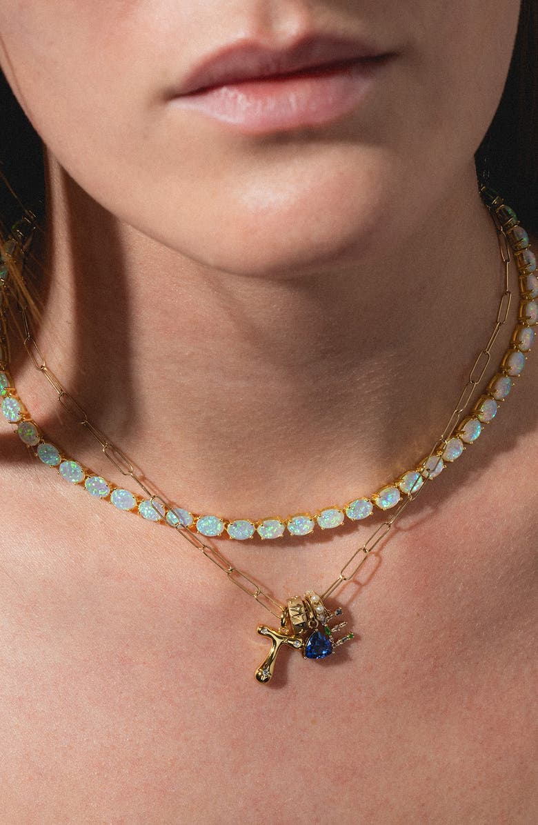 Local Eclectic Solid 9K Gold & Semiprecious Stone Initial Charm, Alternate, color, A