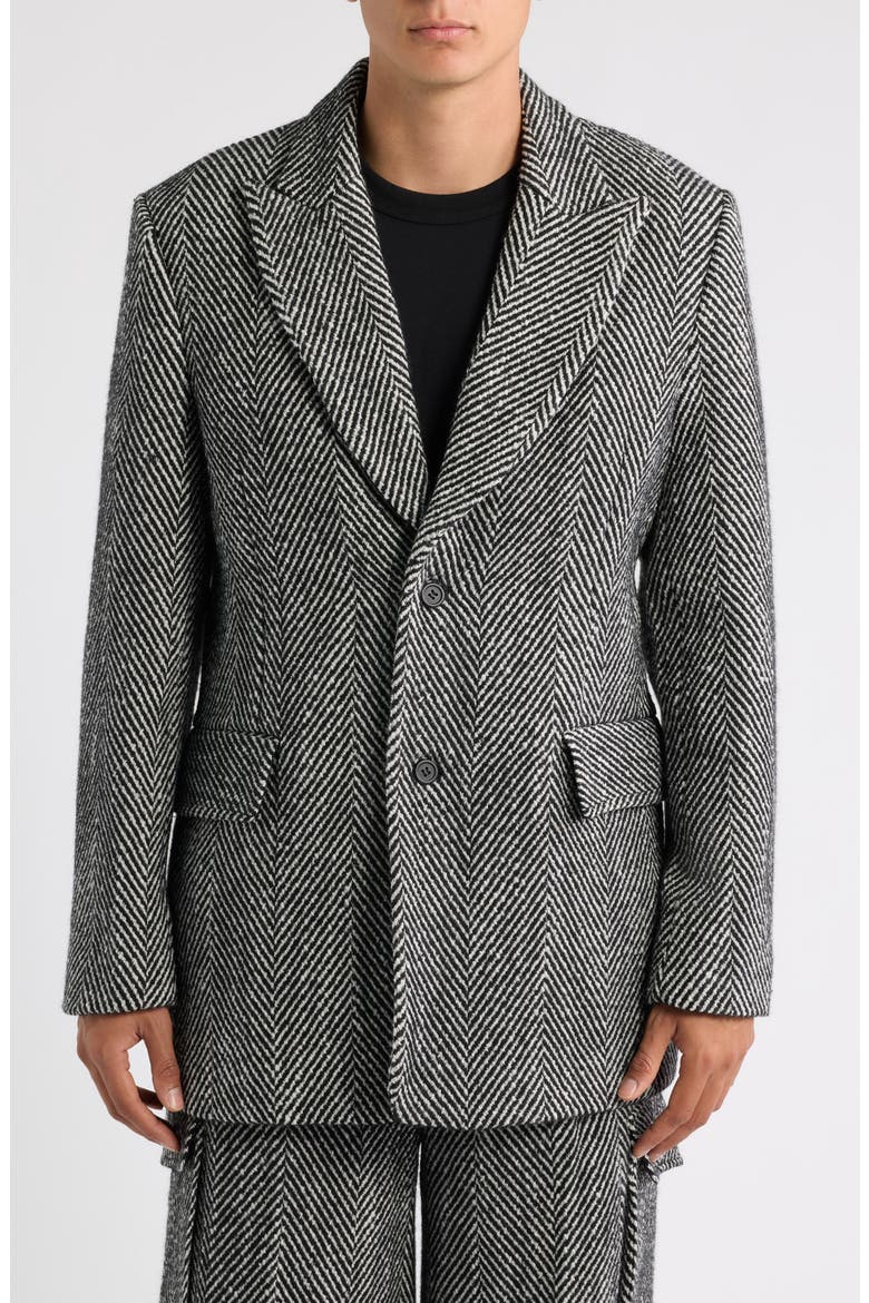 Herringbone Longline Blazer, Alternate, color, BLACK