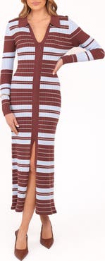 Petal & Pup Eliana Stripe Long Sleeve Rib Maxi Dress