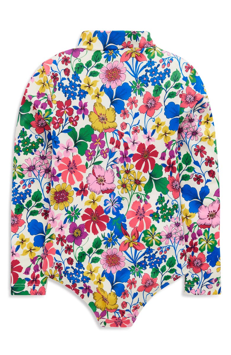 Mini Boden Floral Print Long Sleeve Swimsuit, Alternate, color, Multi Rainbow Floral