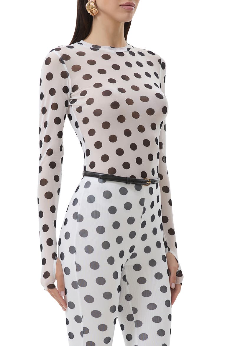 Kaylee Printed Long Sleeve Mesh Top, Alternate, color, BLANC DOT