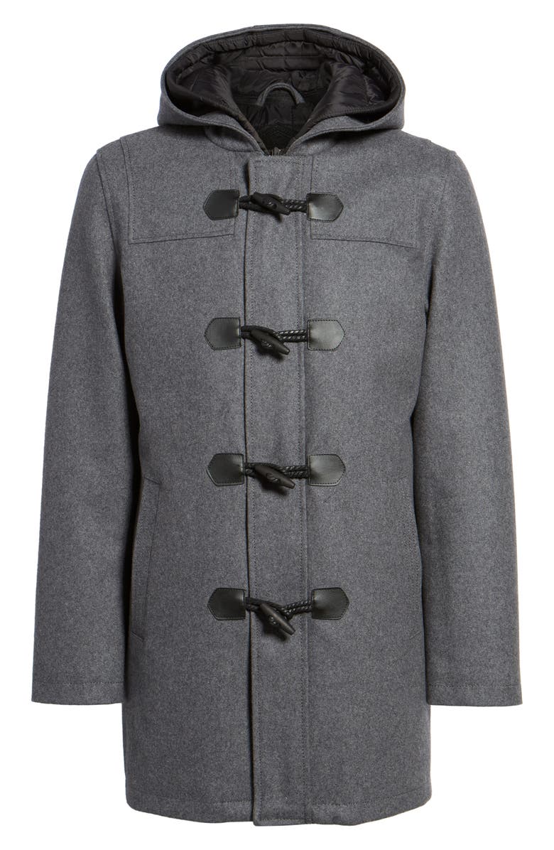 Black Rivet Wool Blend Hooded Duffle Coat, Alternate, color,