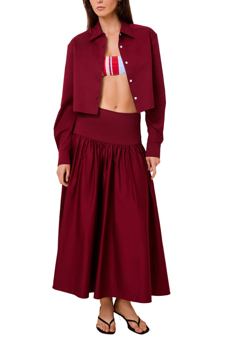 Avril Cropped Shirt, Alternate, color, SANGRIA