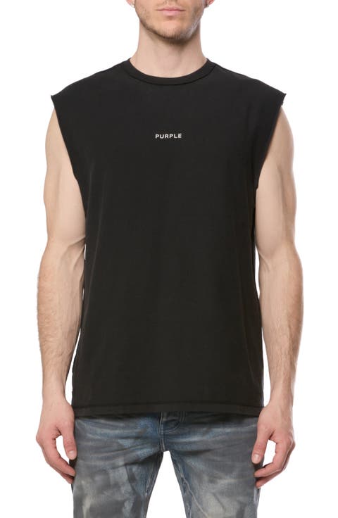 Textured Sleeveless Cotton Graphic T-Shirt