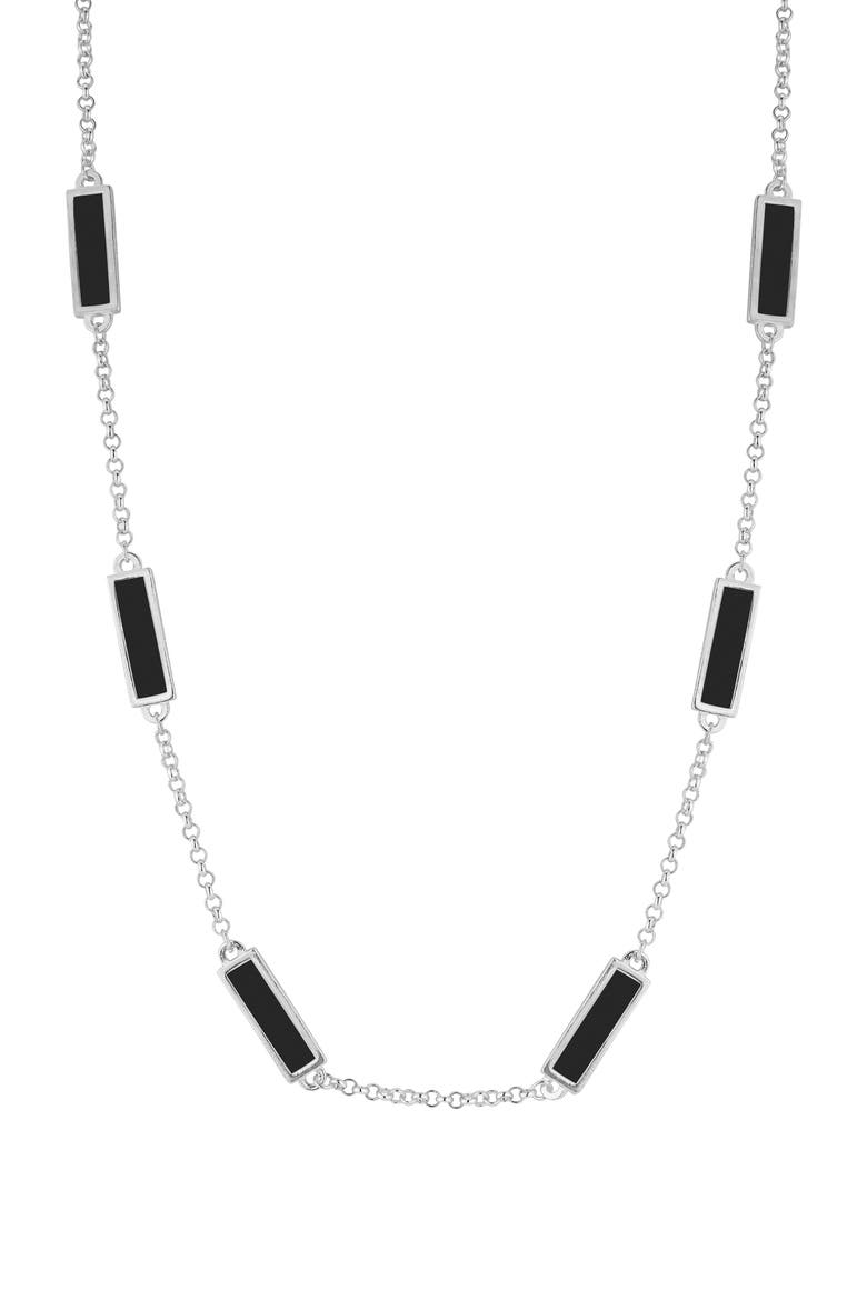 Synthetic Onyx Bar Station Necklace, Main, color, SILVER