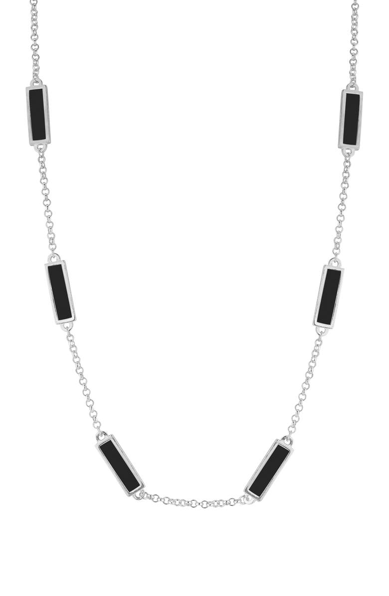 SPHERA MILANO Synthetic Onyx Station Necklace, Main, color, Silver