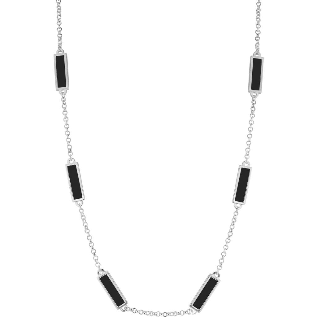 Sphera Milano Synthetic Onyx Bar Station Necklace In Silver