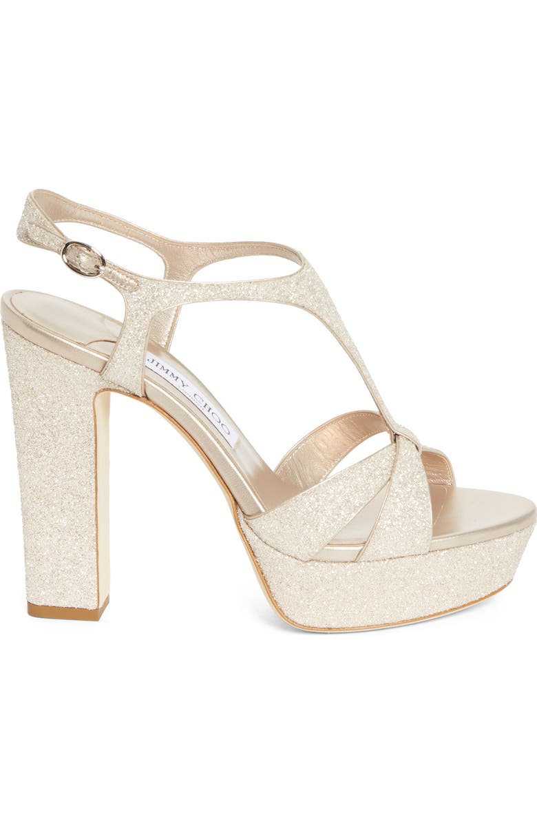 Jimmy Choo Kesia Glitter Platform Sandal, Alternate, color, Light Soft Gold