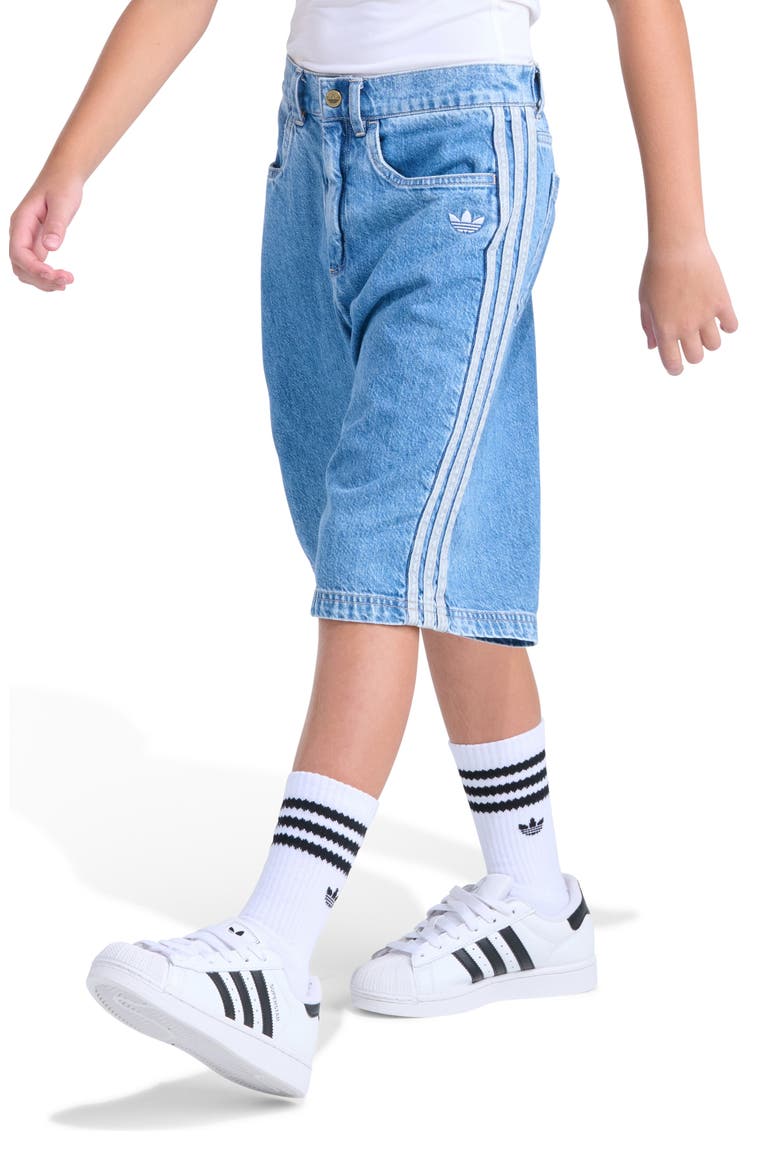 Kids' 3-Stripes Denim Shorts, Alternate, color, MEDIUM WASH DENIM
