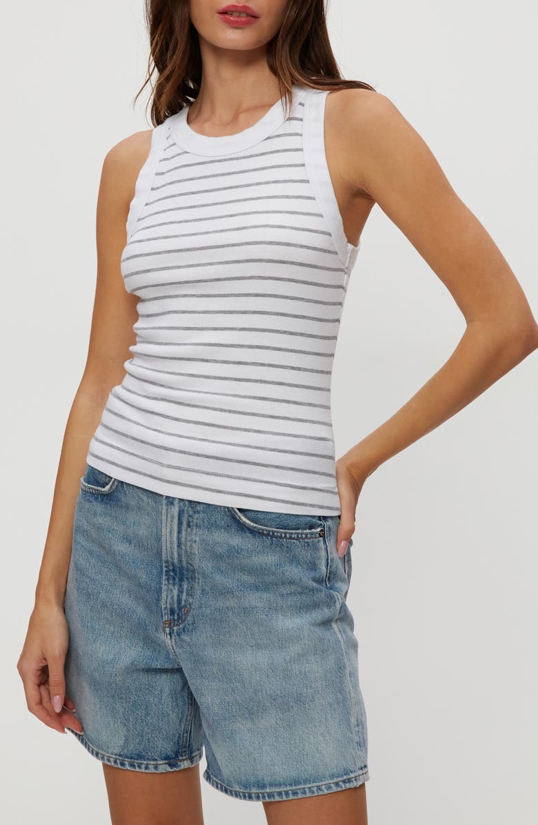 Michael Stars Gina Stripe Rib Tank, Main, color, White/ Heather Grey