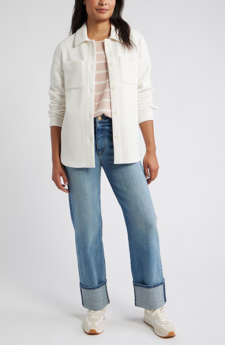 Caslon<sup>®</sup> Textured Knit Shirt Jacket, Alternate, color, Ivory Pristine