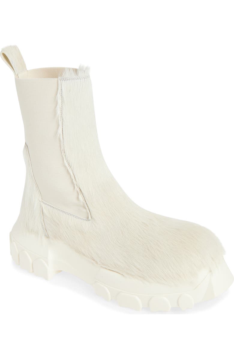 Rick Owens Beatle Bozo Tractor Genuine Calf Hair Chelsea Boot, Main, color, Milk/ Milk