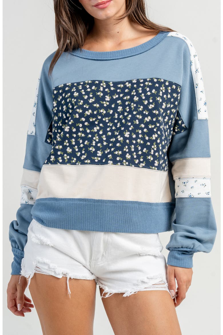Contrast Mix French Terry Sweatshirt, Main, color, BLUE MULTI