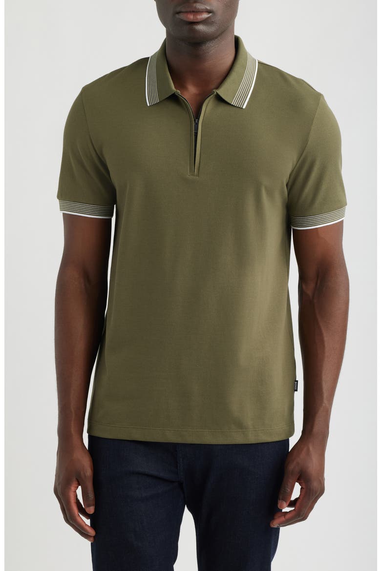 Paras Quarter Zip Cotton Polo, Main, color, OLIVE GREEN