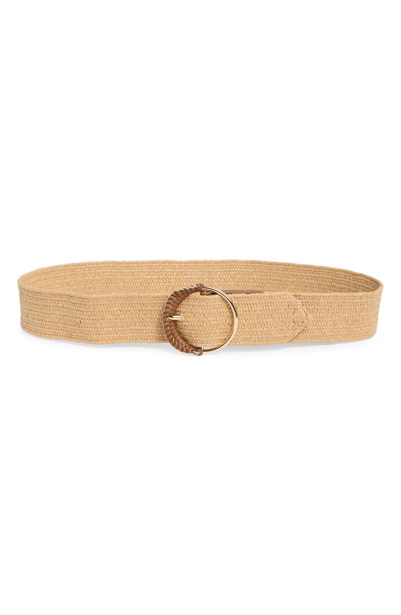 Vince Camuto Circle Buckle Stretch Woven Belt, Main, color, Natural