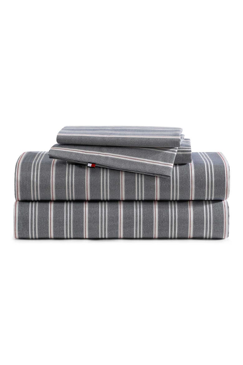 Sullivan Stripe 200 Thread Count Cotton Sheet Set, Main, color, DEEP BLUE/ CLASSIC RED