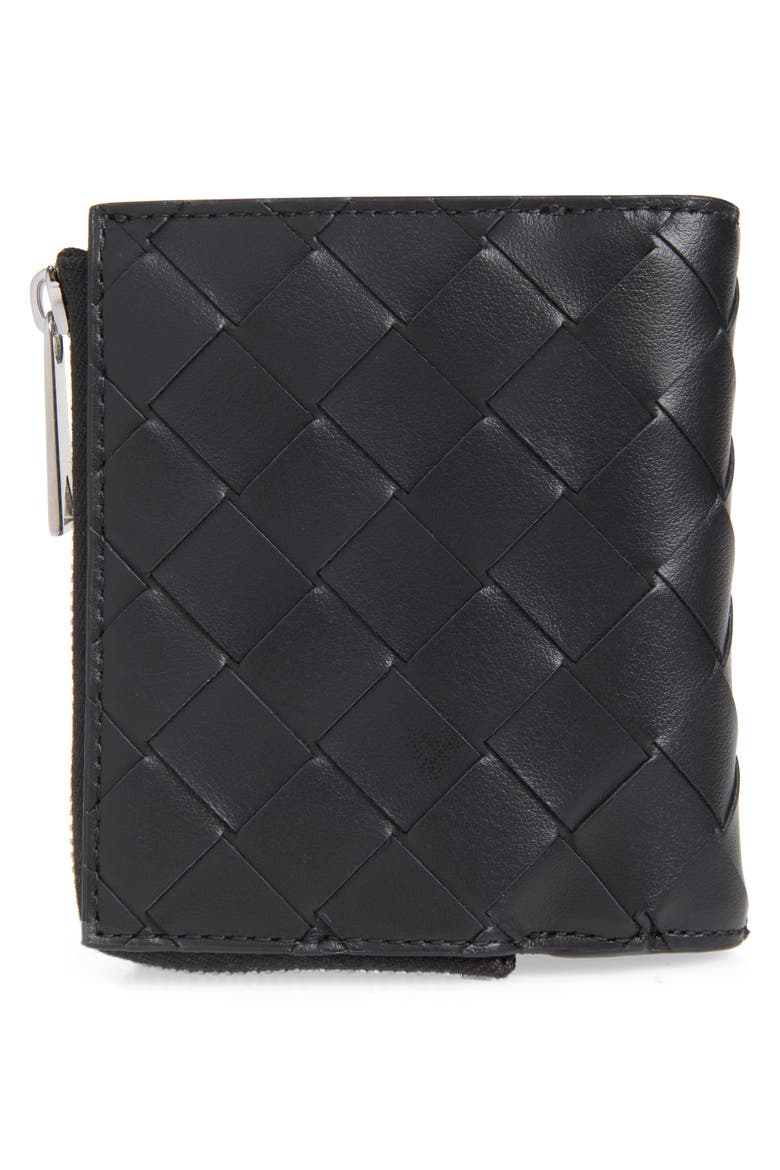 Small Intrecciato Leather Bifold Wallet, Alternate, color, 1283 BLACK/ SHAMROCK