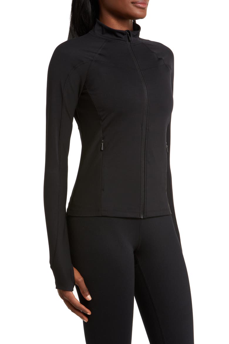 Rib Panel Zip Jacket, Alternate, color, BLACK