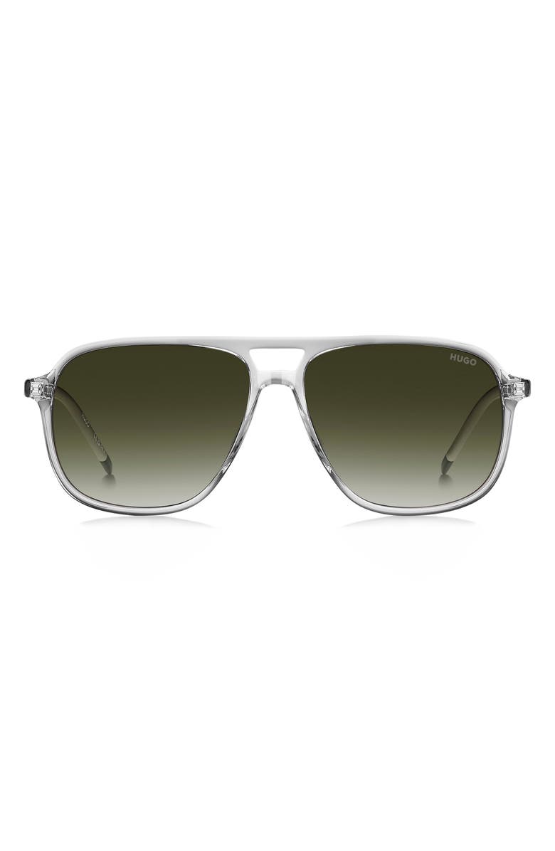 HUGO 58mm Square Sunglasses, Main, color, Crystal Green/ Green Shaded
