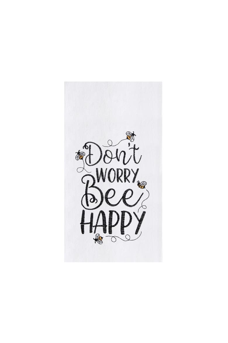18" x 27" Don't Worry Bee Happy Embroidered Cotton Flour Sack Kitchen Dishtowel, Main, color, White