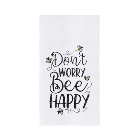 18" x 27" Don't Worry Bee Happy Embroidered Cotton Flour Sack Kitchen Dishtowel