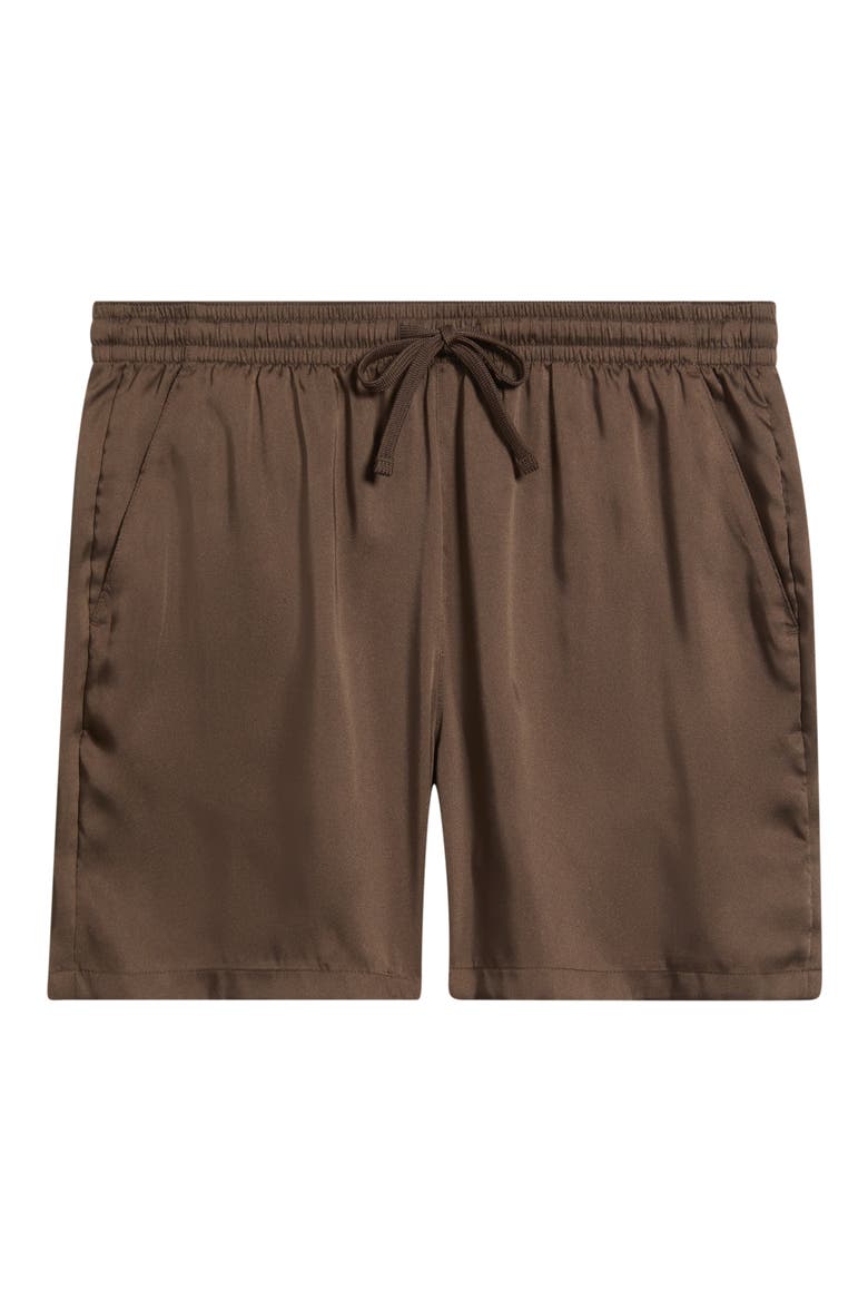 Satin Drawstring Shorts, Alternate, color, BROWN COCOA