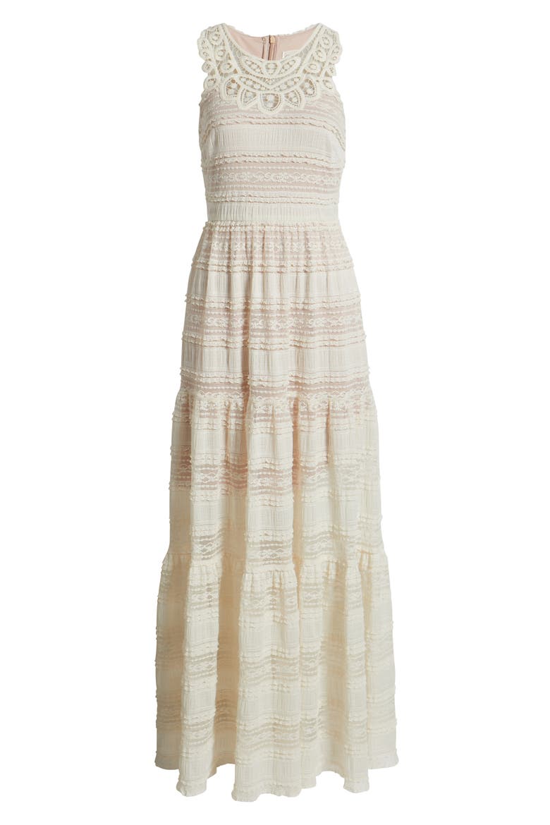Mixed Media Embroidered Lace Maxi Dress, Alternate, color, IVORY