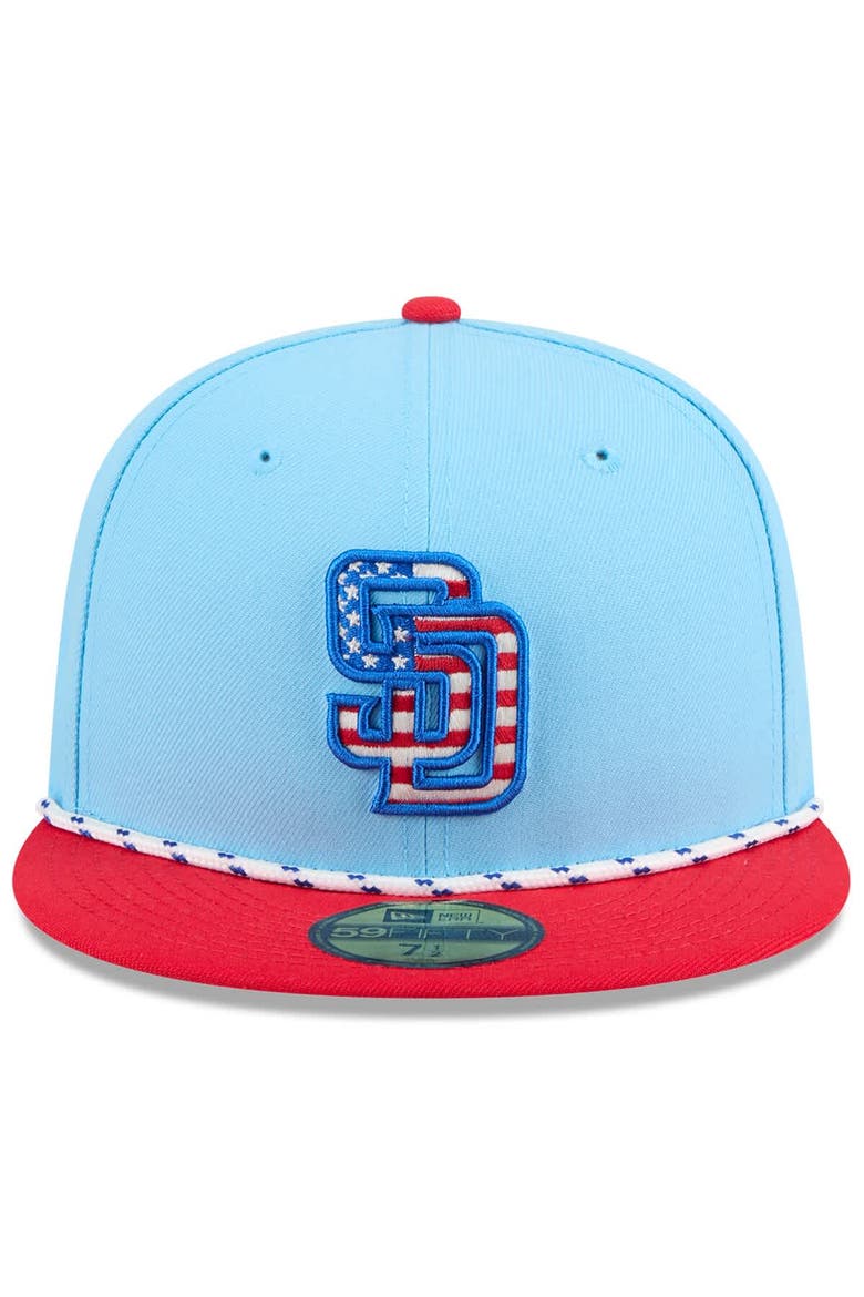 Men's New Era Light Blue/Red San Diego Padres 2025 Fourth of July 59FIFTY Fitted Hat, Alternate, color, Light Blue