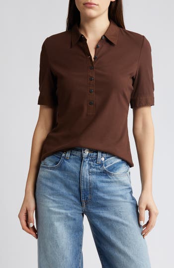 Rag & Bone Mixed Media Rib Polo In Brown