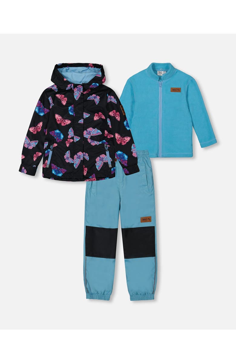 Deux par Deux Little Girl's 3-In-1 Mid-Season Outerwear Set With Printed Jacket Light Blue And Multicolored Butterflies, Main, color, 