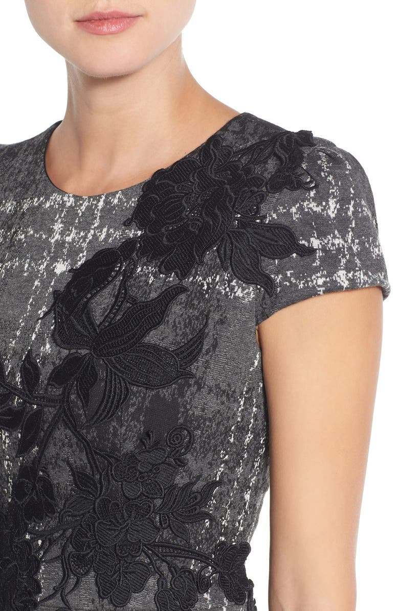 Betsey Johnson Embroidered Knit Sheath Dress, Alternate, color, 