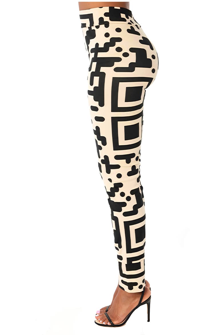 QR Code Abstract Print Leggings, Alternate, color, CREAM