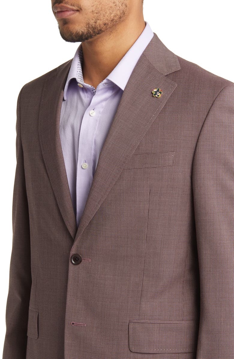 Ted Baker London Roger Extra Slim Fit Mini Houndstooth Wool Suit, Alternate, color, Berry